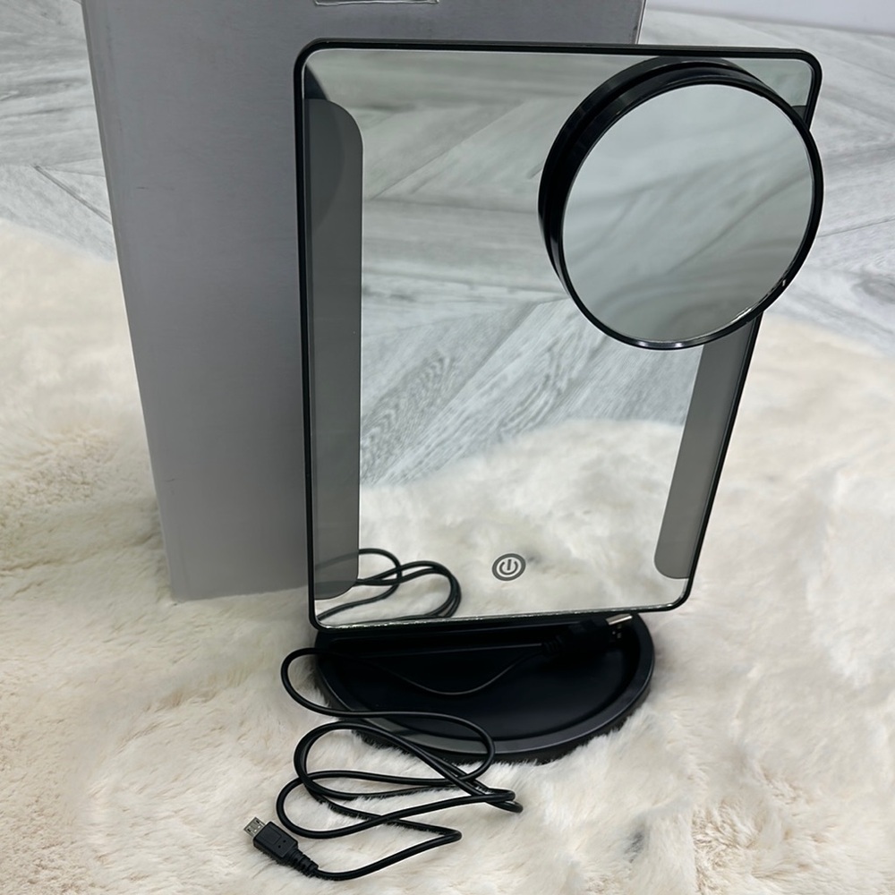 Black LED Vanity Mirror with Magnifying Attachment